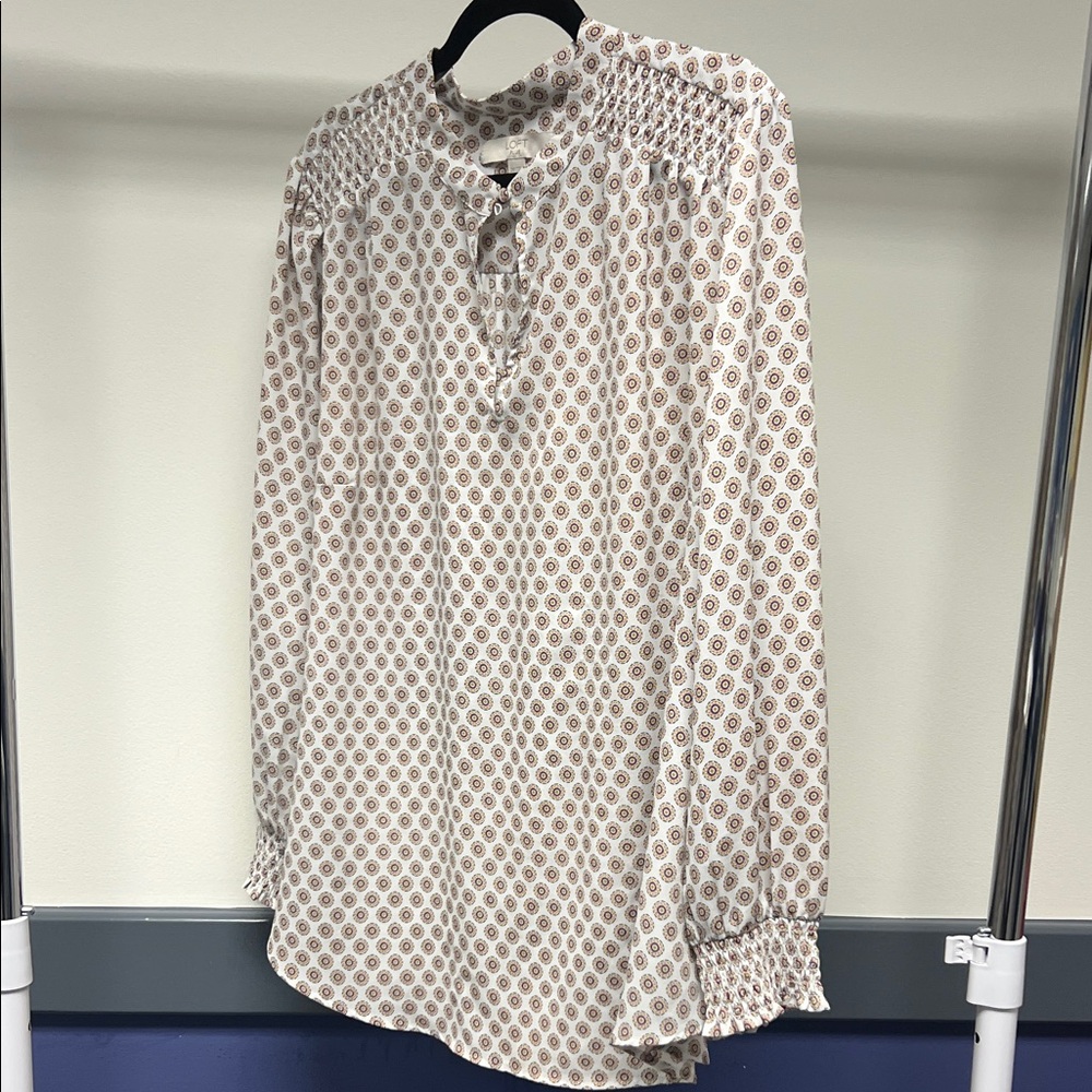 LOFT Men's Cream and Brown Geometric Shirt